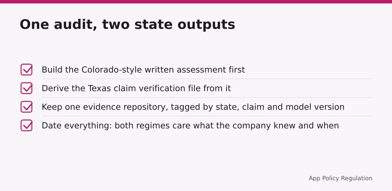 Checklist for producing Colorado assessment and Texas claim verification file (Do Austin and Denver algorithm audits differ under Texas and Colorado law?)